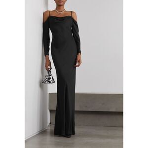 L'AGENCE Juniper Cold Shoulder Satin Maxi Dress‎ Black Sz 2